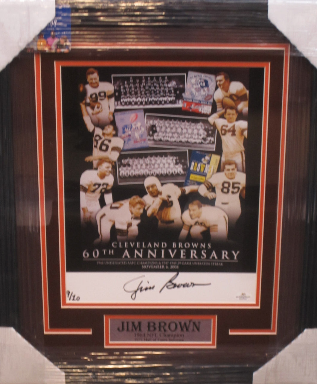Cleveland Browns Jim Brown Signed 11x14 Cleveland Browns 60th Anniversary Collage Poster Framed & Matted with COA