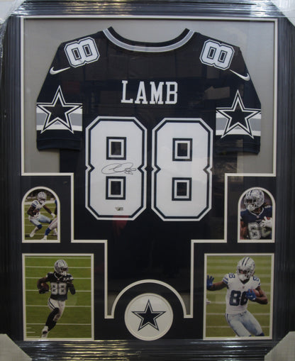 Dallas Cowboys CeeDee Lamb Hand Signed Autographed Authentic Navy Jersey Framed & Matted with FANATICS Authentic COA