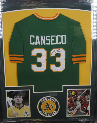 Oakland Athletics Jose Canseco Hand Signed Autographed Custom Green Jersey Framed & Matted with JSA COA