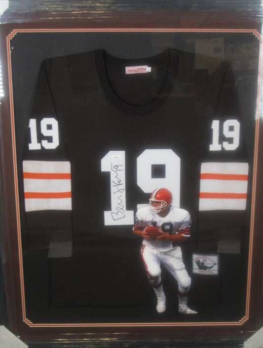 Cleveland Browns Bernie Kosar Hand Signed Autographed Authentic Throwback Jersey Custom Framed & Matted with COA