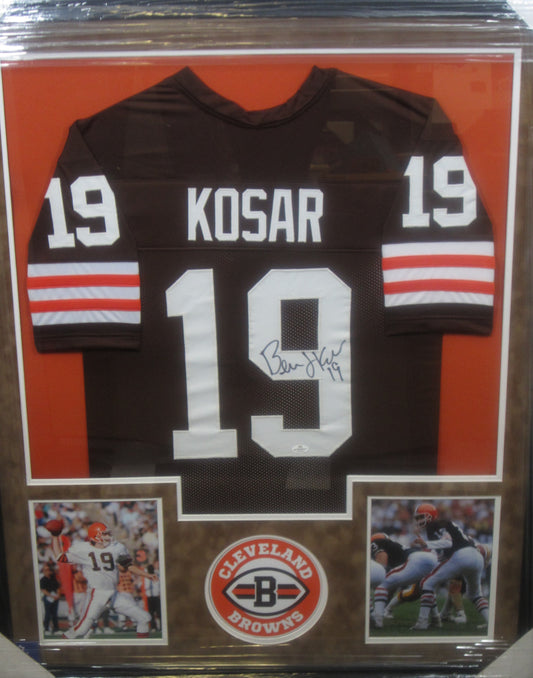 Cleveland Browns Bernie Kosar Hand Signed Autographed Custom Jersey Framed & Suede Matted with COA