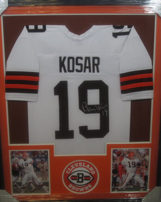 Cleveland Browns Bernie Kosar Hand Signed Autographed Custom White Jersey Framed & Matted with JSA COA