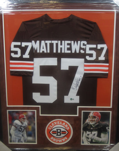 Cleveland Browns Clay Matthews Hand Signed Autographed Custom Brown Jersey Framed & Suede Matted with BECKETT COA