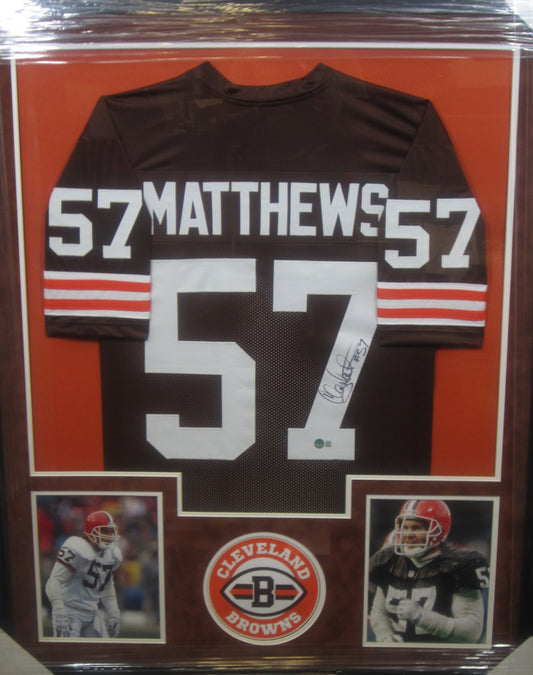 Cleveland Browns Clay Matthews Hand Signed Autographed Custom Brown Jersey Framed & Suede Matted with BECKETT COA