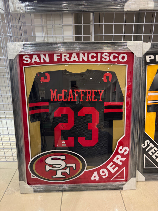 San Francisco 49ers Christian McCaffery Hand Signed Autographed Jersey Custom Framed JSA COA