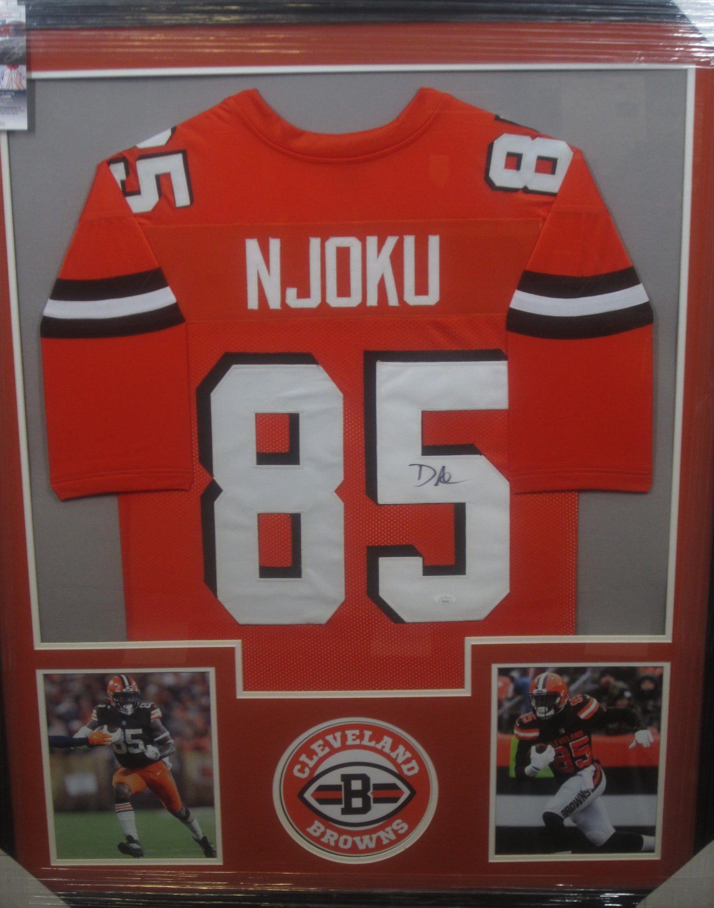 Cleveland Browns David Njoku Hand Signed Autographed Custom Orange Jersey Framed & Matted with JSA COA