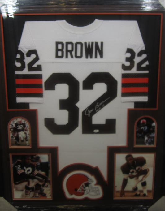 Cleveland Browns Jim Brown Hand Signed Autographed Custom White Jersey with HOF 71 Inscription Framed & Matted with COA