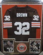 Load image into Gallery viewer, Cleveland Browns Jim Brown Hand Signed Autographed Custom Brown Jersey Framed &amp; Suede Matted with JSA COA