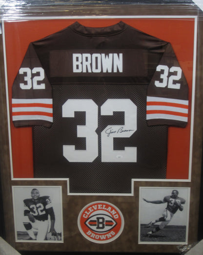 Cleveland Browns Jim Brown Hand Signed Autographed Custom Brown Jersey Framed & Suede Matted with JSA COA