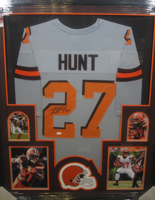 Cleveland Browns Kareem Hunt Hand Signed Autographed Custom White Jersey Framed & Matted with JSA COA