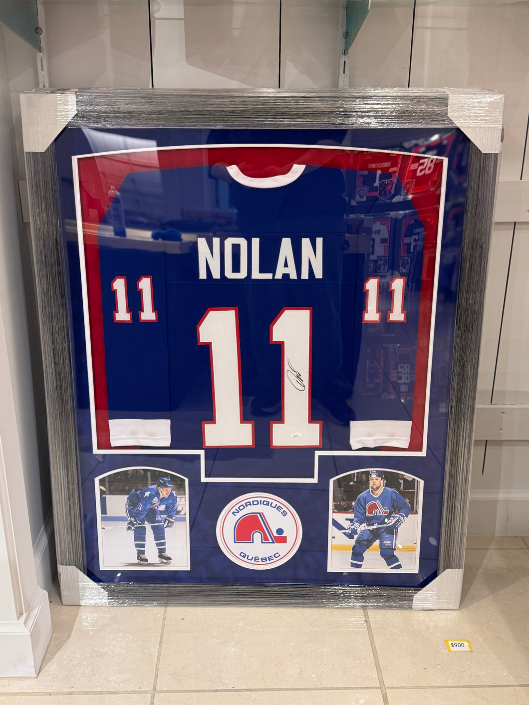 Quebec Nordiques Owen Nolan Hand Signed Autographed Jersey Custom Framed JSA COA