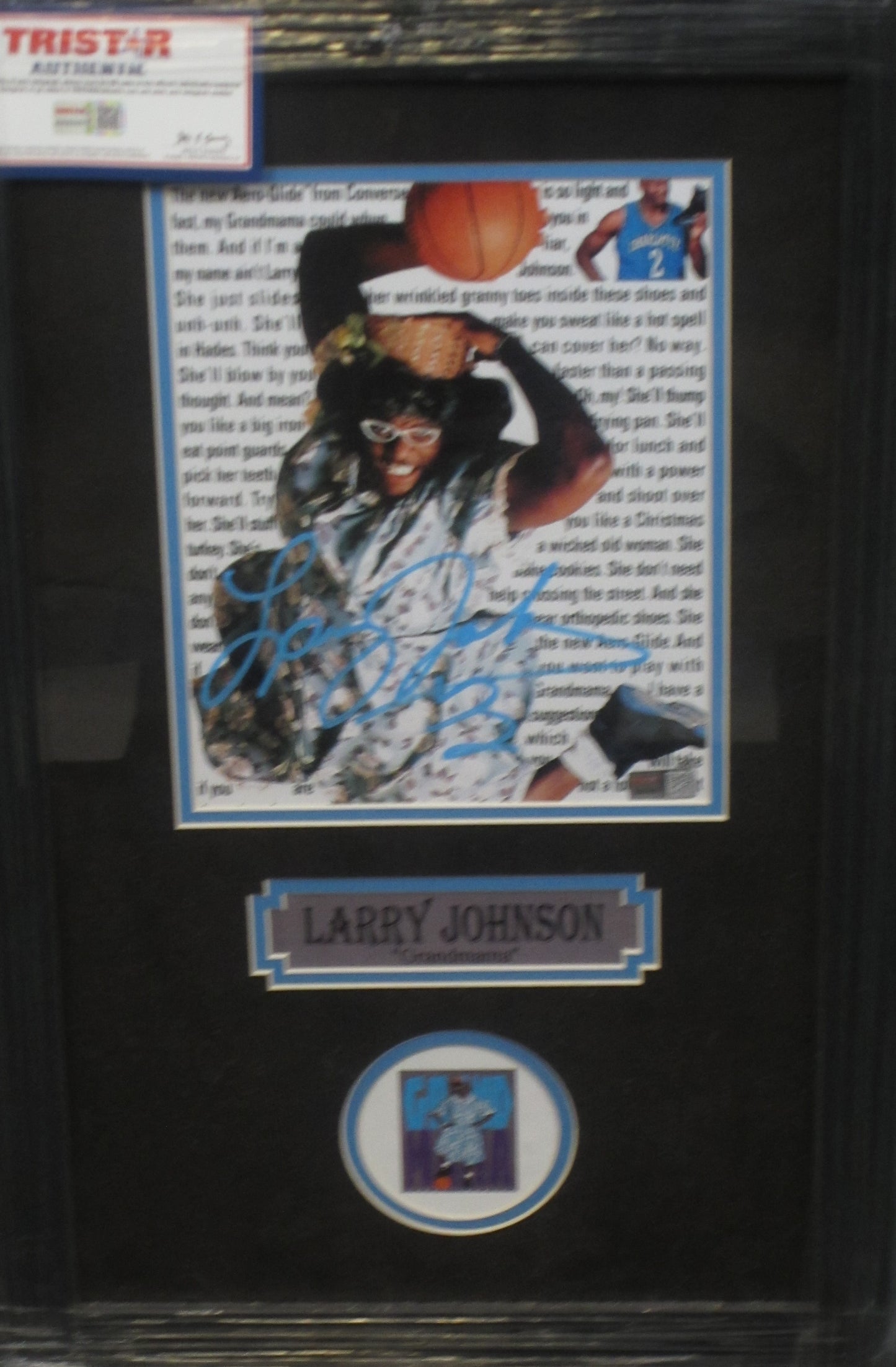 Charlotte Hornets Larry Johnson Hand Signed Autographed 8x10 Photo Custom Framed & Matted with TRISTAR COA