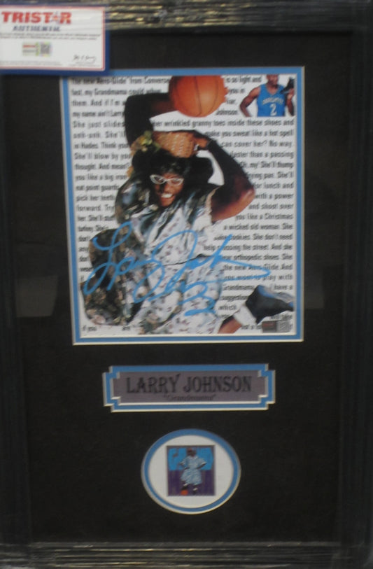 Charlotte Hornets Larry Johnson Hand Signed Autographed 8x10 Photo Custom Framed & Matted with TRISTAR COA