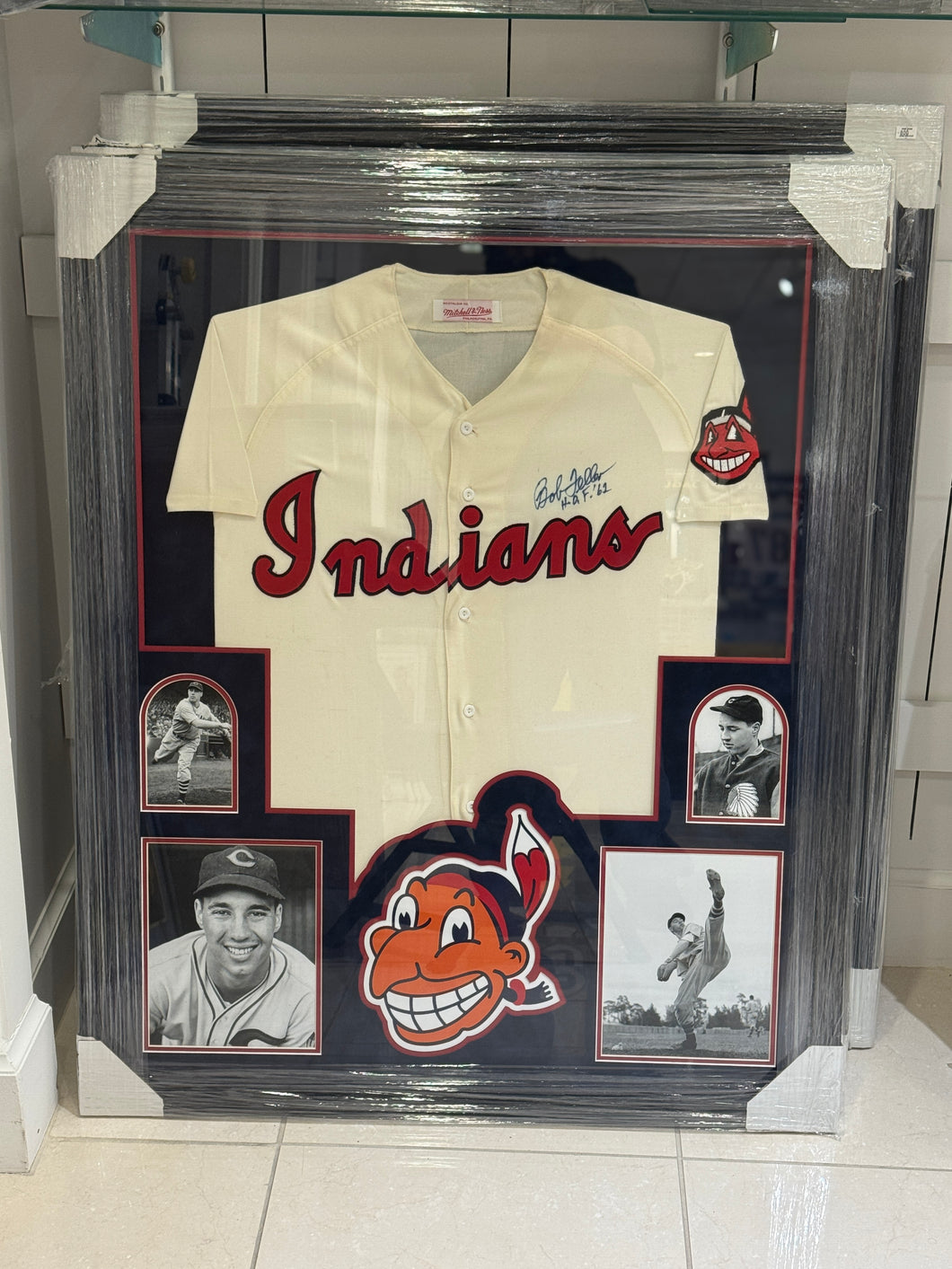 Cleveland Indians Bob Feller Hand Signed Autographed Jersey Custom Framed COA