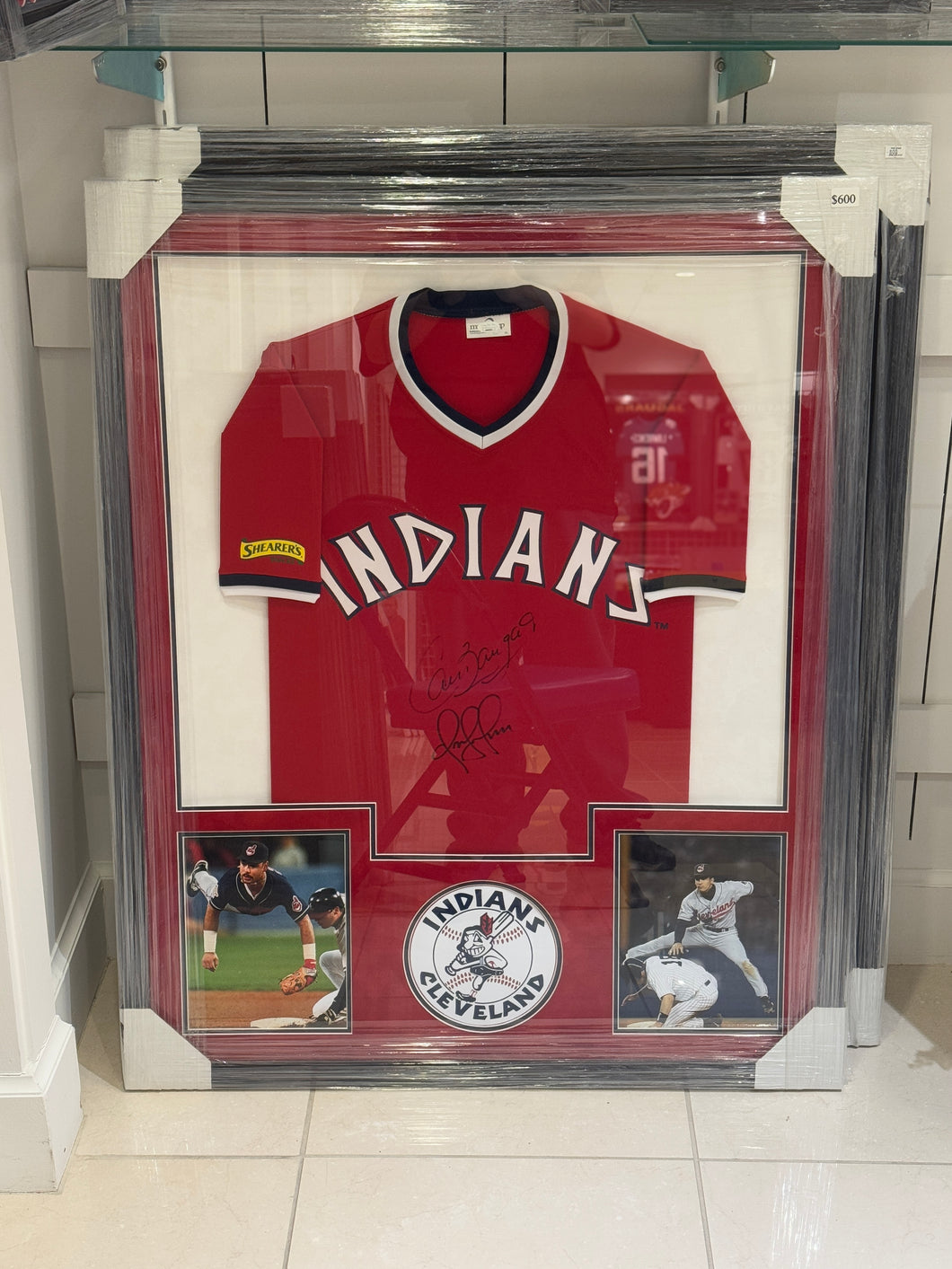 Cleveland Indians Carlos Baerga and Ormar Vizquel Hand Signed Autographed Jersey Custom Framed COA