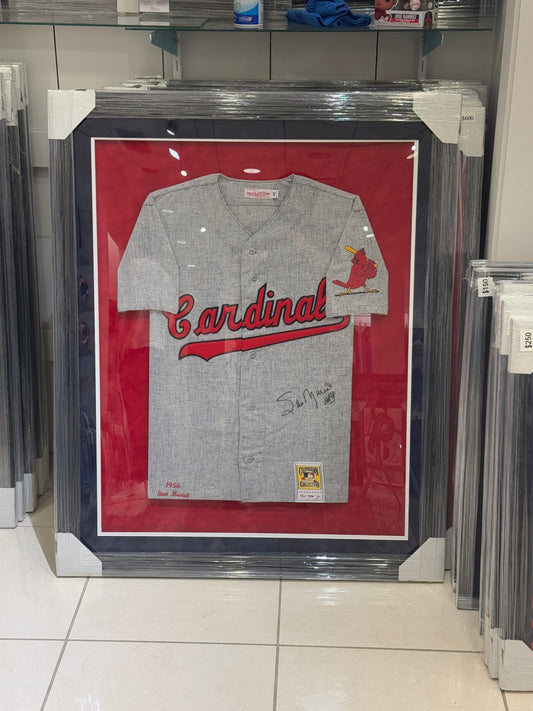 St. Louis Cardinals Stan Musial Hand Signed Autographed Authentic Mitchell & Ness Jersey Framed with Suede Matting Includes PSA COA