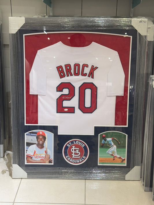 St. Louis Cardinals Lou Brock Hand Signed Autographed Jersey Custom Framed COA