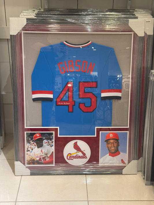 St. Louis Cardinals Bob Gibson Hand Signed Autographed Jersey Custom Framed COA