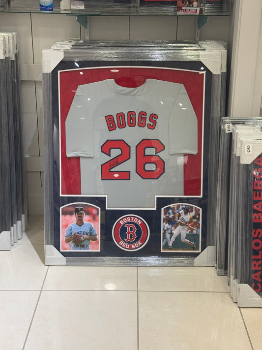 Boston Red Sox Wade Boggs Hand Signed Autographed Jersey Custom Framed JSA COA