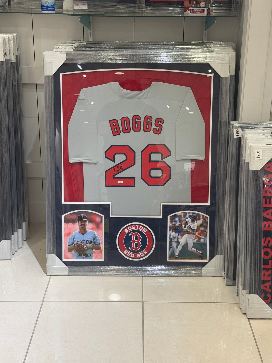 Boston Red Sox Wade Boggs Hand Signed Autographed Jersey Custom Framed JSA COA