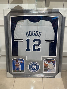 New York Yankees Wade Boggs Hand Signed Autographed Jersey Custom Framed COA