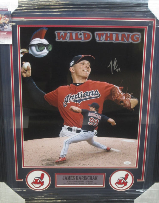 Cleveland Indians James Karinchak Signed 16x20 Collage Photo Framed & Matted with JSA COA