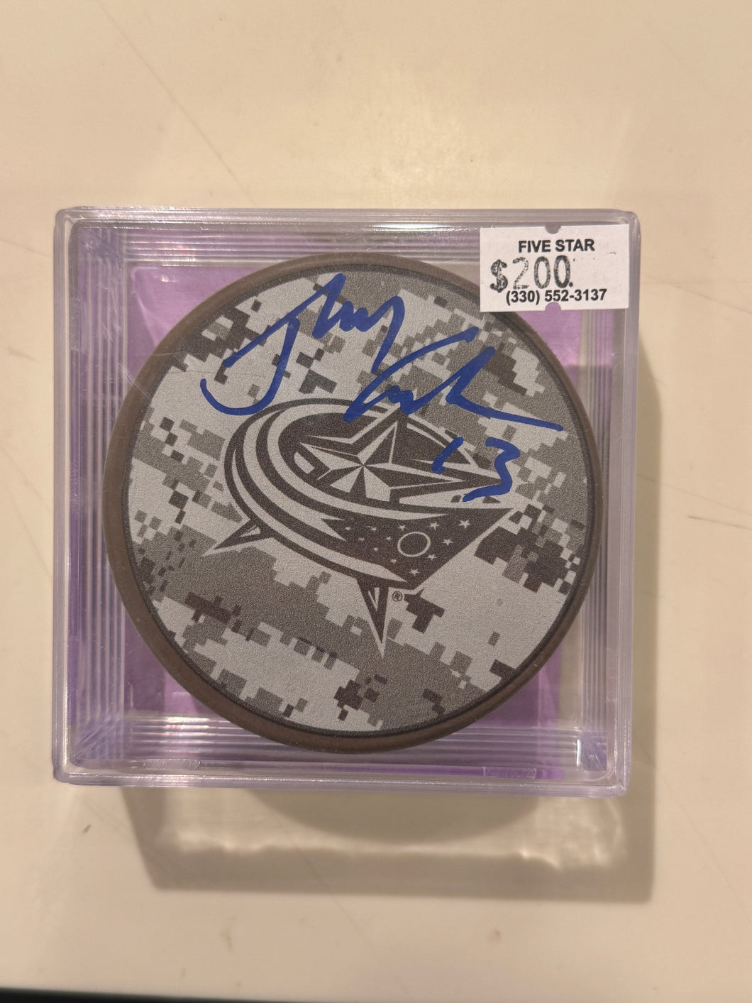 Columbus Blue Jackets Johnny Gaudreau Hand Signed Autographed Puck COA