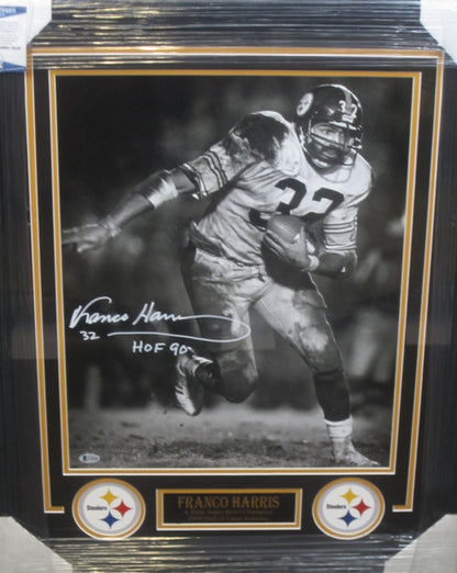 Pittsburgh Steelers Franco Harris Signed 16x20 Photo with HOF 90 Inscription Framed & Matted with BECKETT COA