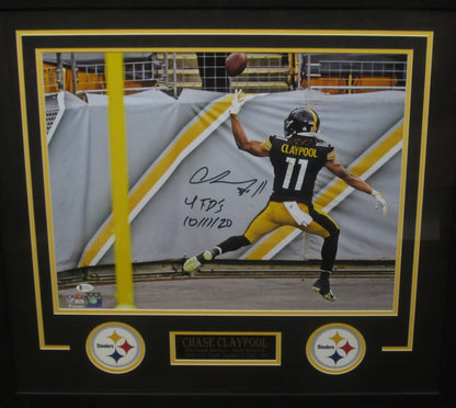 Pittsburgh Steelers Chase Claypool Signed 16x20 Photo with 4 FD'S & 10/11/20 Inscriptions Framed & Matted with BECKETT COA