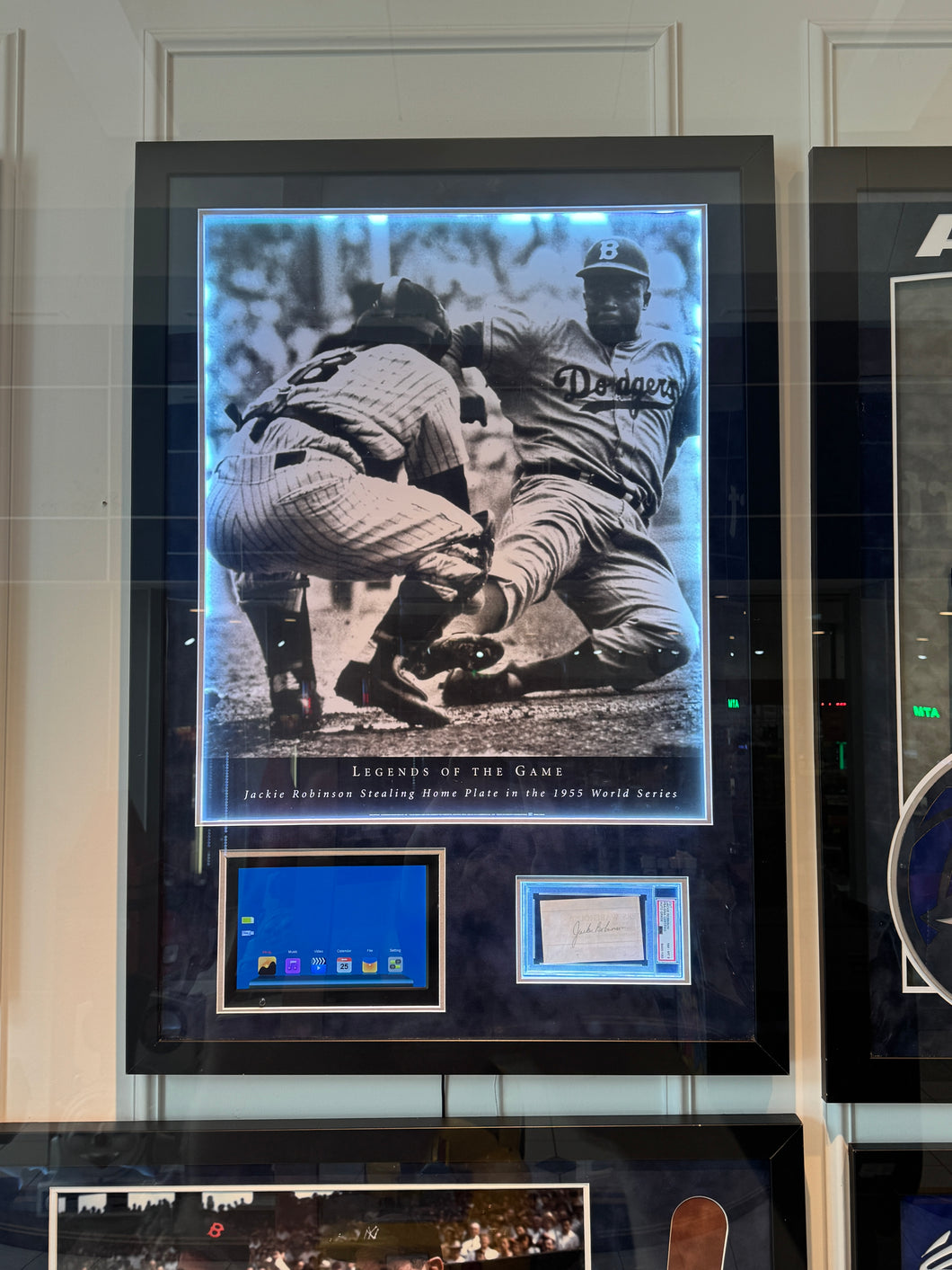 Brooklyn Dodgers Jackie Robinson Custom Framed Photo with signed Cut by Jackie Robinson LED and Video Highlights