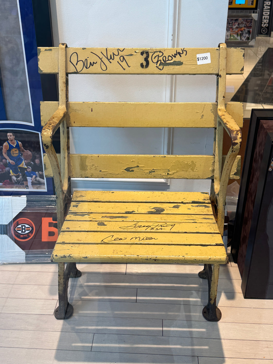 Cleveland Browns Bernie Kosar, Greg Pruitt and Cleo Miller Hand Signed Autographed Stadium Chair COA