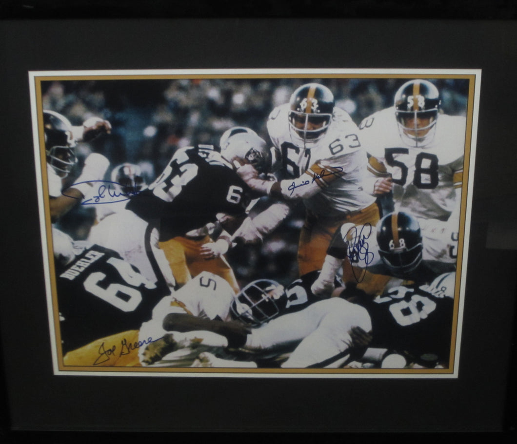 Pittsburgh Steelers Ernie Holmes, Mean Joe Green. L.C. Greenwood, & Dwight White Quad Signed 16x20 Photo Framed & Matted with STEINER COA
