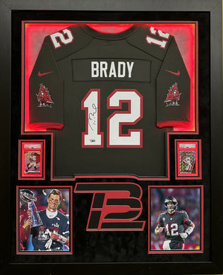 Tampa Bay Buccaneers Tom Brady Hand Signed Autographed Authentic Black Jersey Framed & Double Suede Matted with LED Lights with Fanatics COA