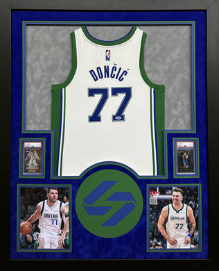 Dallas Mavericks Luka Doncic Hand Signed Autographed Custom White Jersey Framed & Double Suede Matted with PSA COA