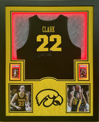 The University of Iowa Hawkeyes Caitlin Clark Hand Signed Autographed Custom Black Jersey Framed & Double Suede Matted with LED Lights with COA