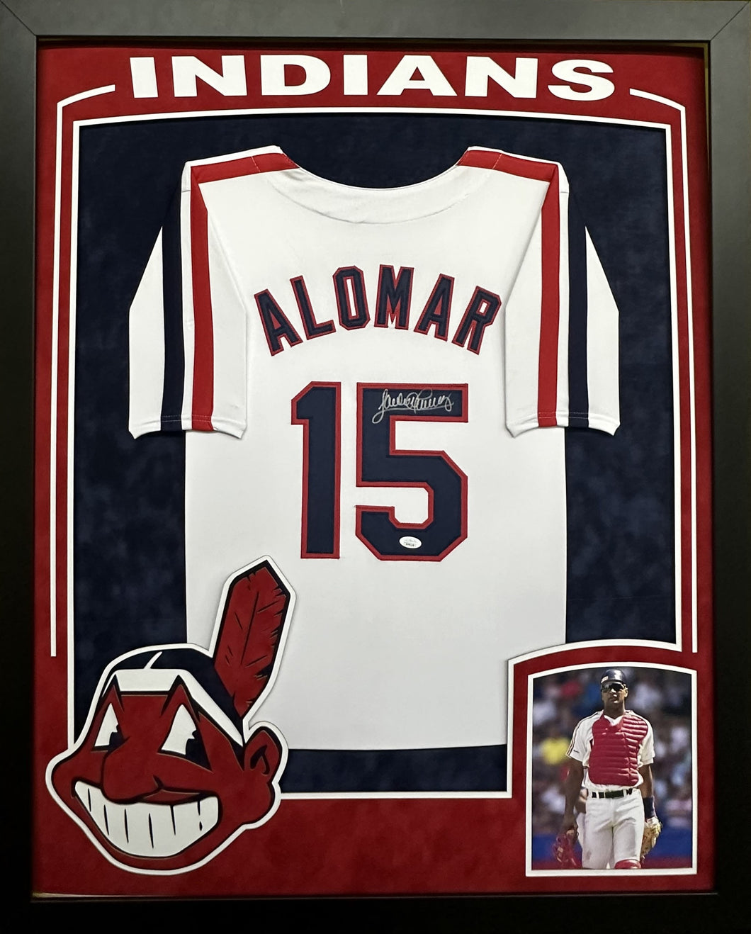 Cleveland Indians Sandy Alomar Jr. Hand Signed Autographed Custom White Jersey Framed & Double Suede Matted with COA