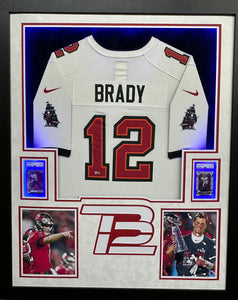 Tampa Bay Buccaneers Tom Brady Hand Signed Autographed White Authentic Nike Jersey Framed & Double Suede Matted with LED Lights with COA