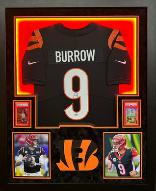 Cincinnati Bengals Joe Burrow Hand Signed Autographed Authentic Black Jersey Framed & Double Suede Matted with LED Lights with Fanatics COA