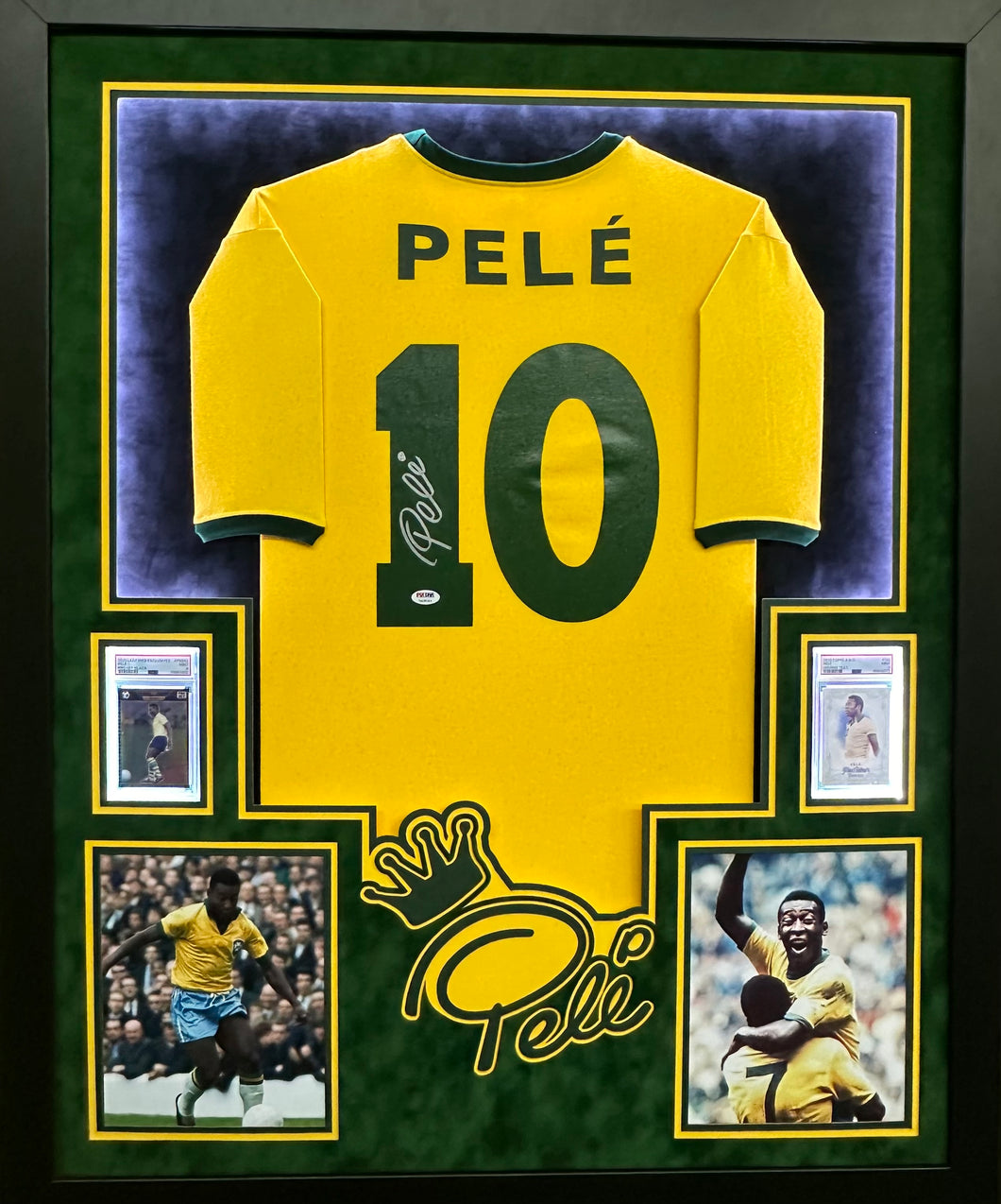 Brazil CBD Soccer Club Pele Hand Signed Autographed Custom Yellow Jersey Framed & Double Suede Matted with LED Lights with PSA COA