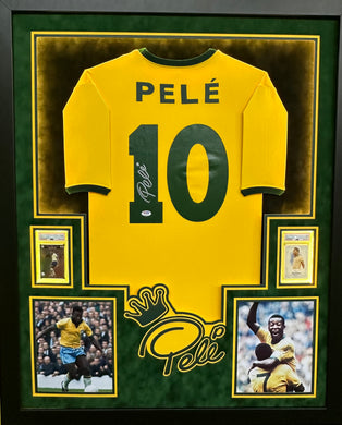 Brazil CBD Soccer Club Pele Hand Signed Autographed Custom Yellow Jersey Framed & Double Suede Matted with LED Lights with PSA COA