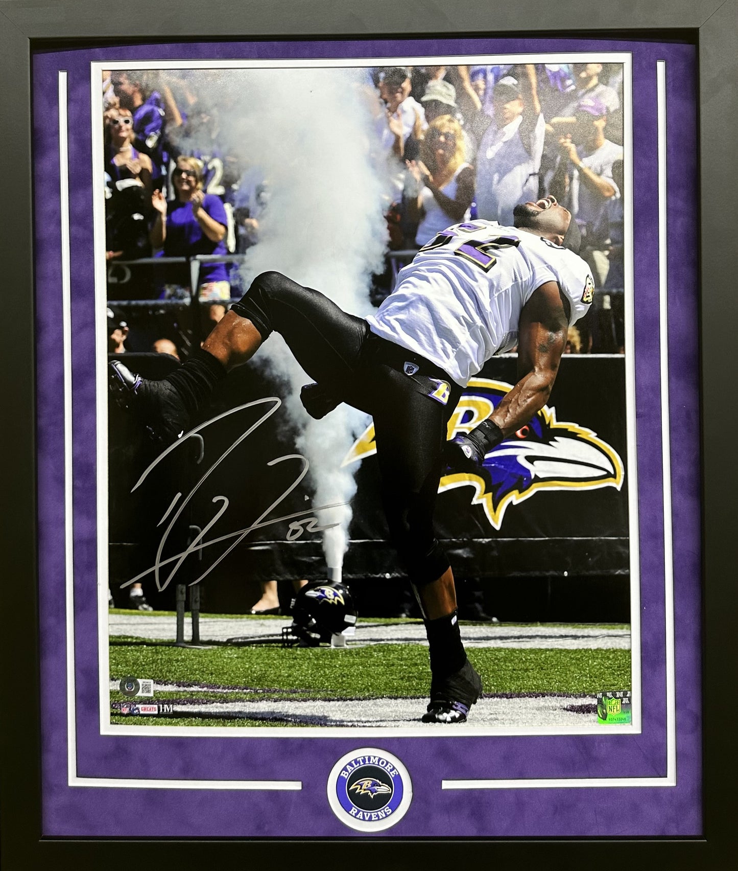 Baltimore Ravens Ray Lewis Hand Signed Autographed 16x20 Photo Framed with Suede Matting Includes Beckett COA