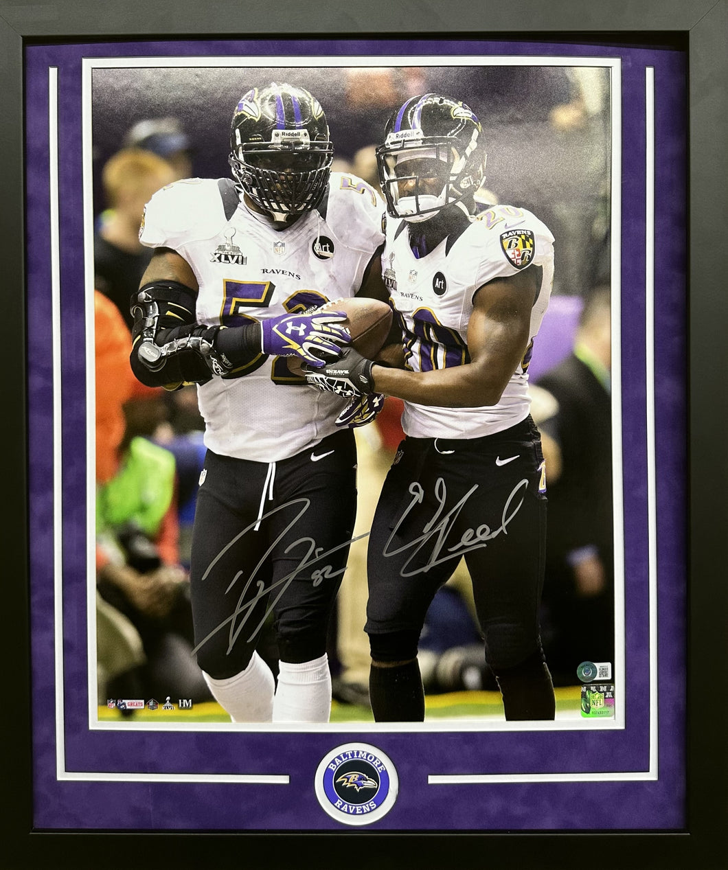 Baltimore Ravens Ray Lewis & Ed Reed Duel Hand Signed Autographed 16x20 Photo Custom Framed & Suede Matted with Beckett COA