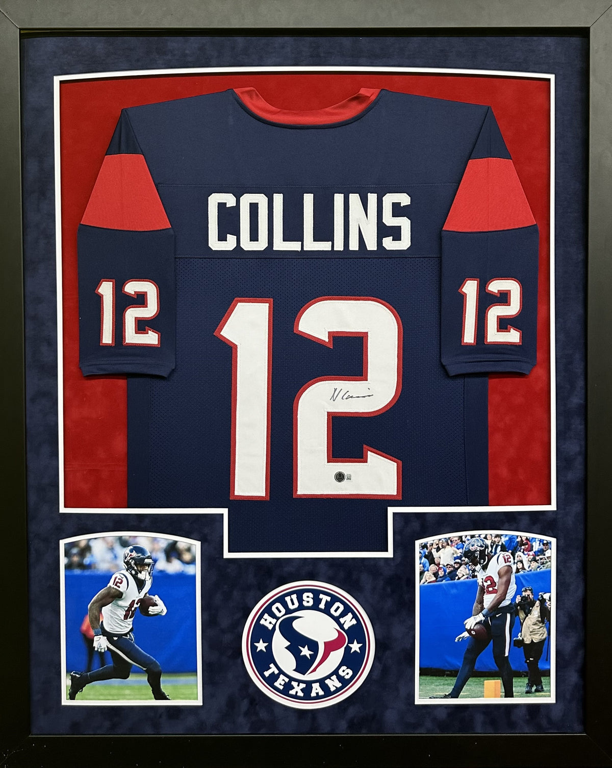 Houston Texans Nico Collins Hand Signed Autographed Custom Blue Jersey Framed & Double Suede Matted with Beckett COA