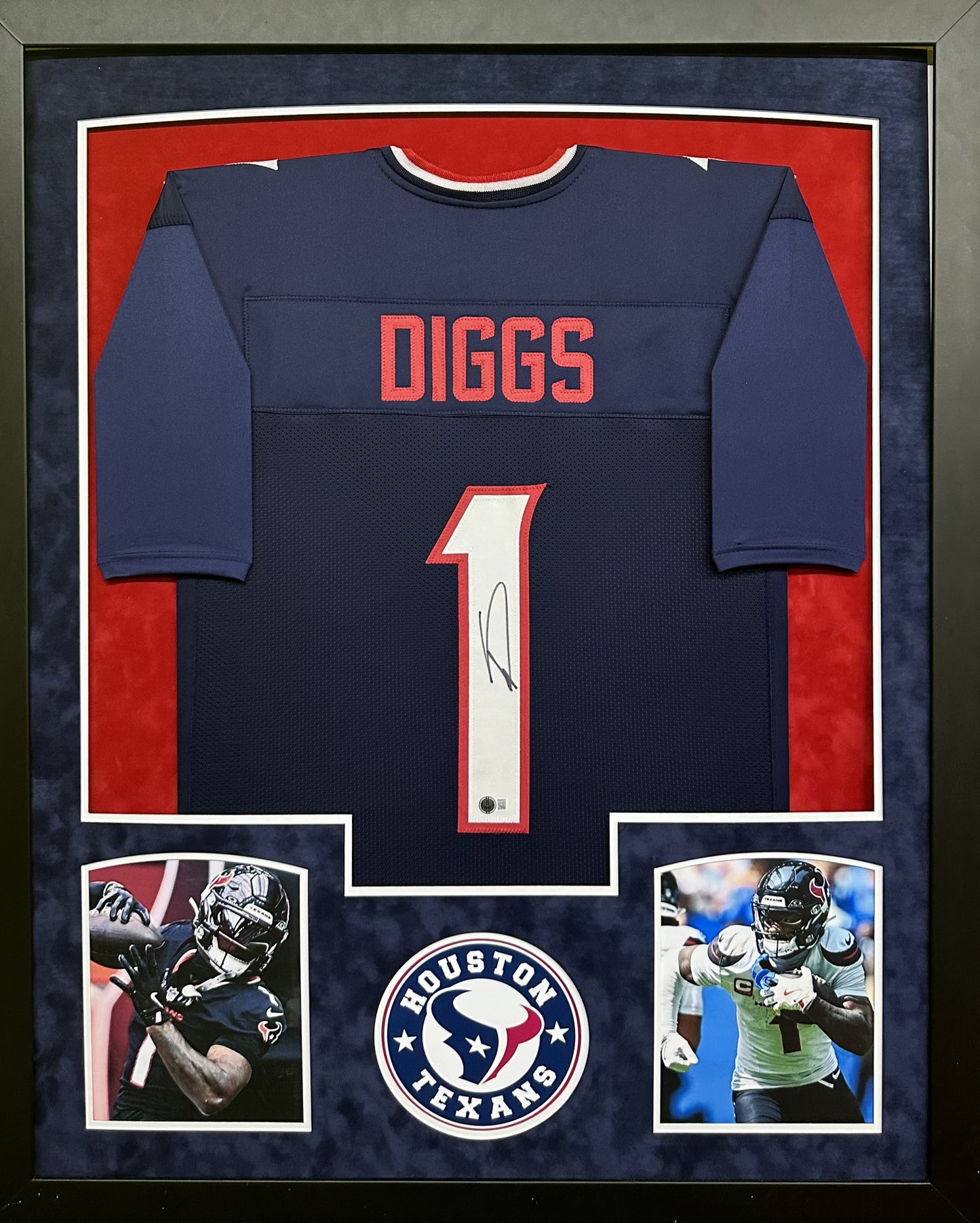 Houston Texans Stefon Diggs Hand Signed Autographed Custom Navy Jersey Framed & Double Suede Matted with Beckett COA