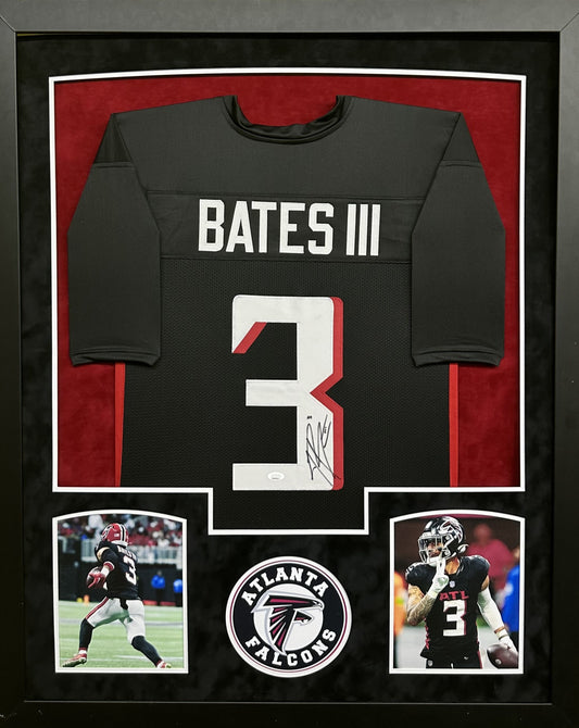 Atlanta Falcons Jessie Bates III Hand Signed Autographed Custom Black Jersey Framed with Suede Matting Includes JSA COA