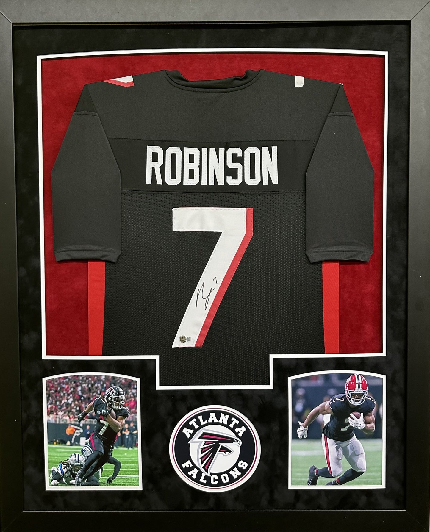 Atlanta Falcons Bijan Robinson Hand Signed Autographed Custom Black Jersey Framed with Suede Matting Includes Beckett COA