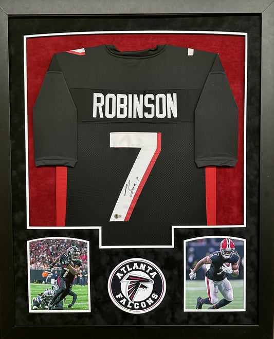 Atlanta Falcons Bijan Robinson Hand Signed Autographed Custom Black Jersey Framed with Suede Matting Includes Beckett COA