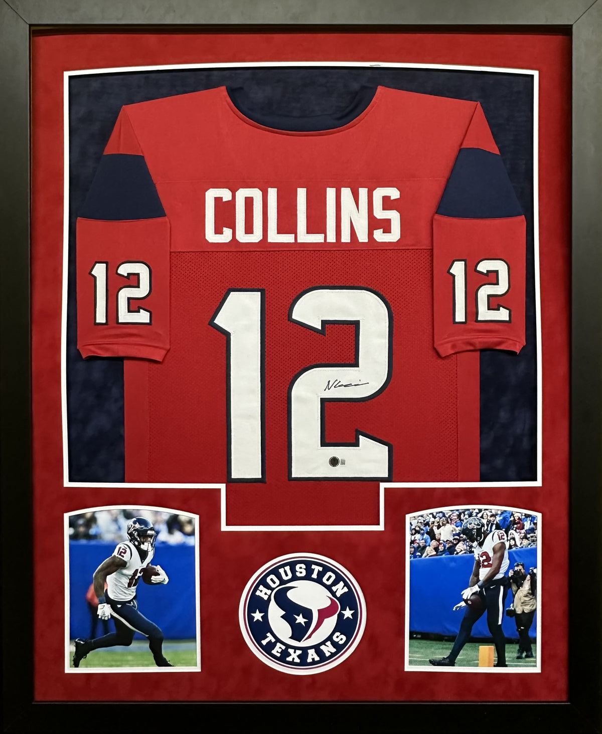 Houston Texans Nico Collins Hand Signed Autographed Custom Red Jersey Framed & Double Suede Matted with Beckett COA