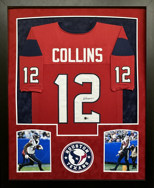 Houston Texans Nico Collins Hand Signed Autographed Custom Red Jersey Framed & Double Suede Matted with Beckett COA