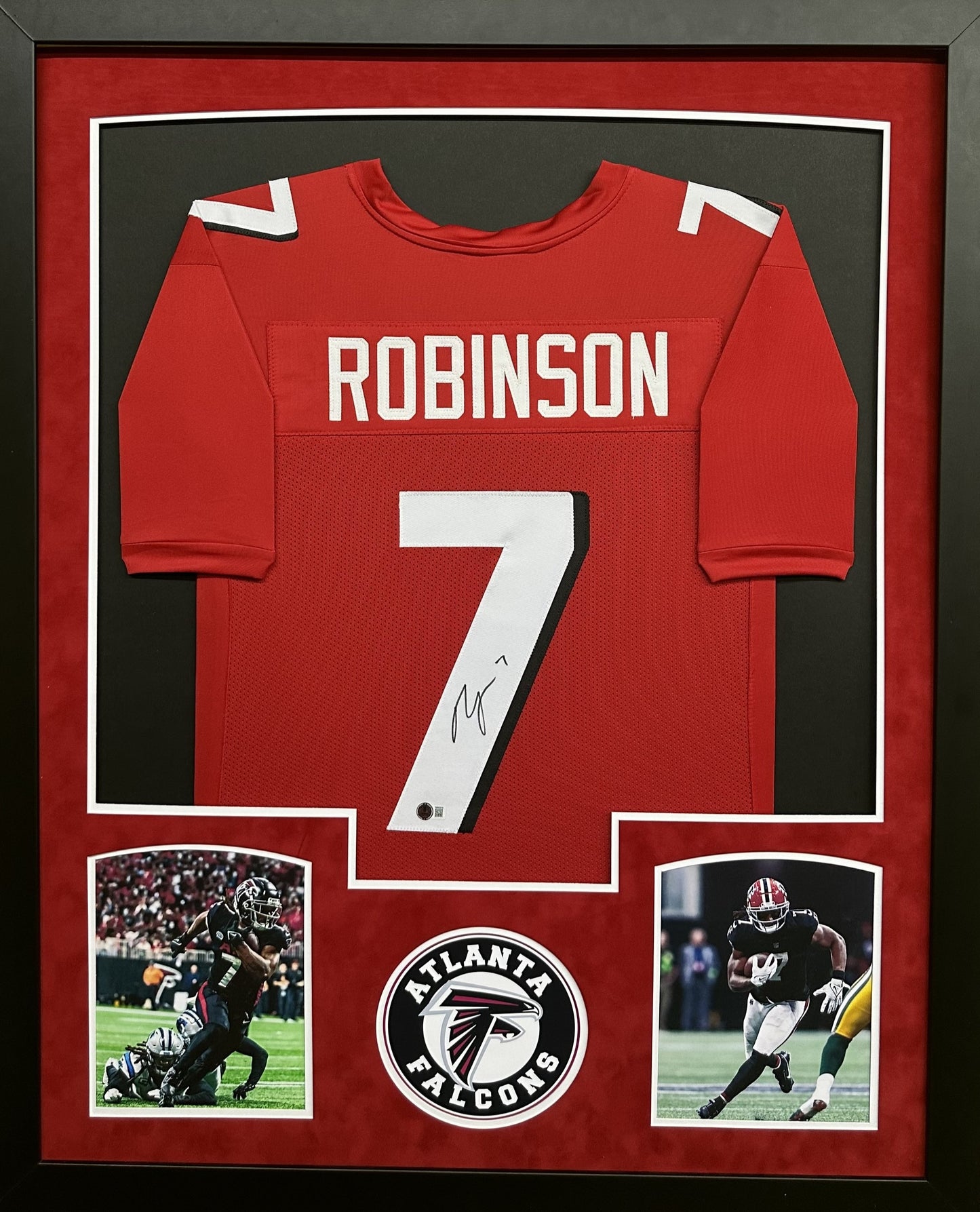 Atlanta Falcons Bijan Robinson Hand Signed Autographed Custom Red Jersey Framed with Suede Matting Includes Beckett COA